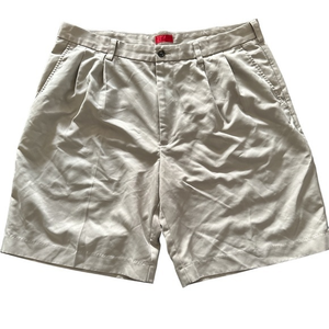 Izod Men's Golf Shorts Size‎ 34 9" Ins Beige Pleated Front No Iron Wicking